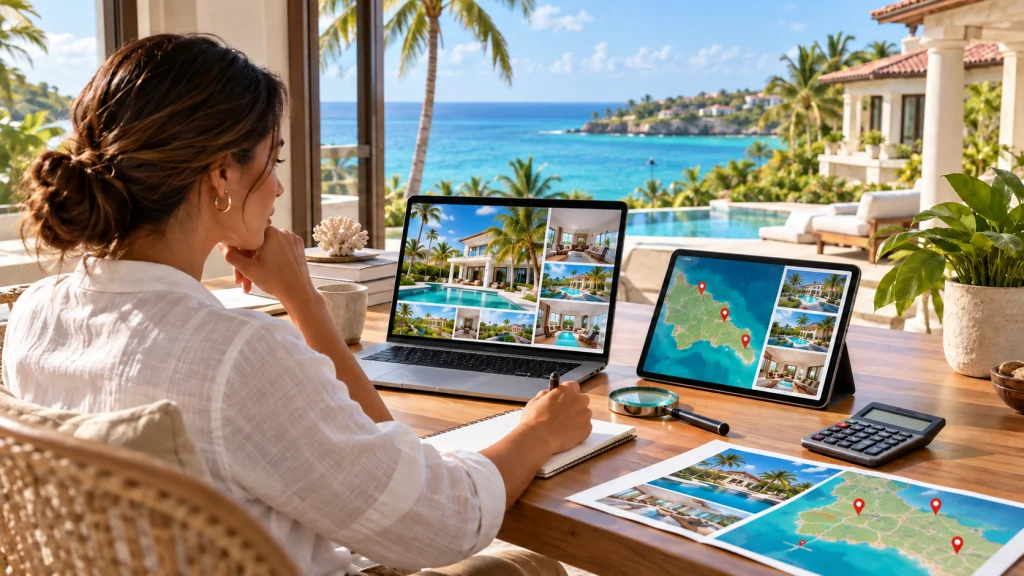 Una mujer explorando propiedades inmobiliarias en República Dominicana.